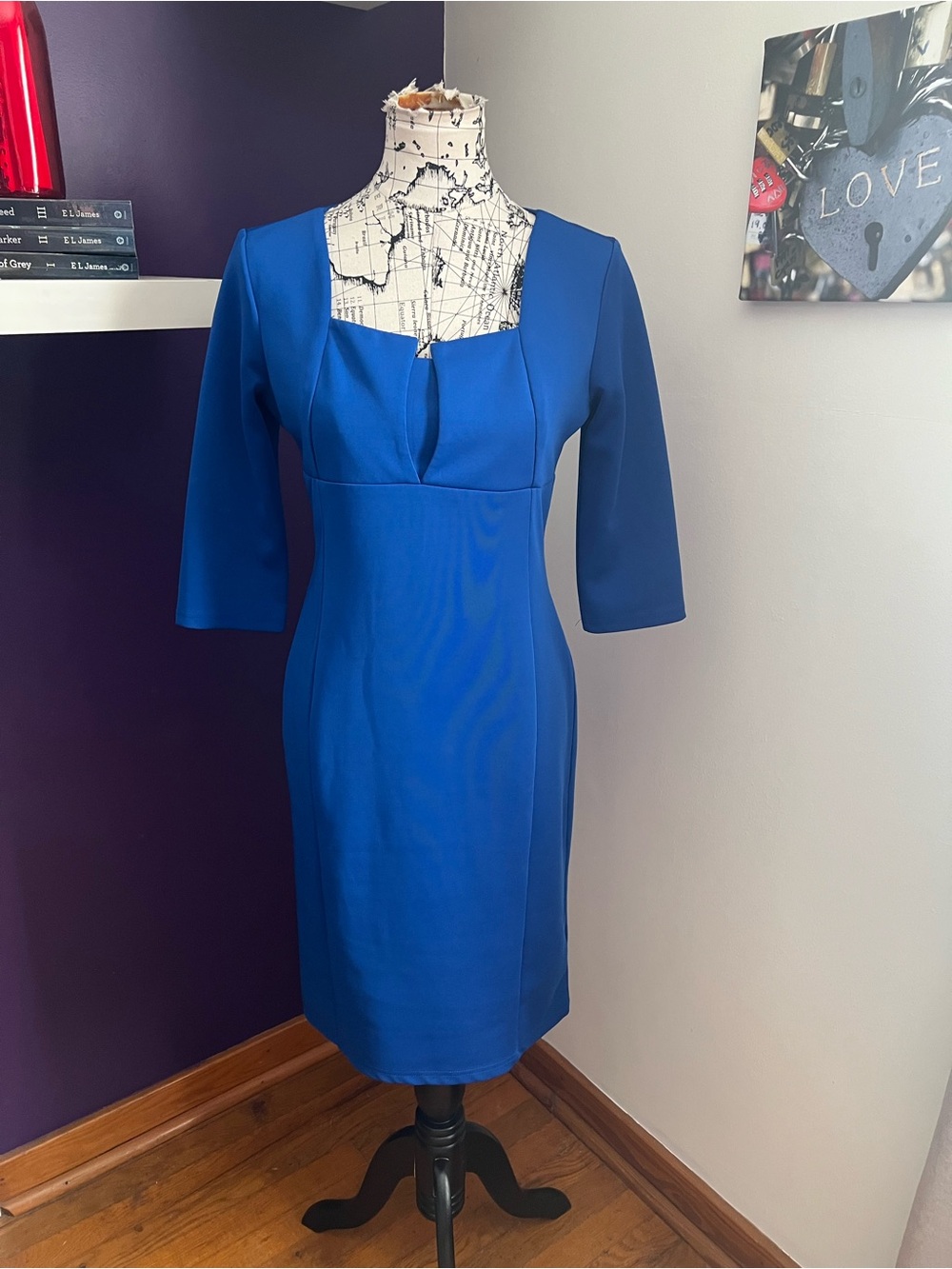 Miusol Royal Blue Midi Dress with Square-Scoop Neck